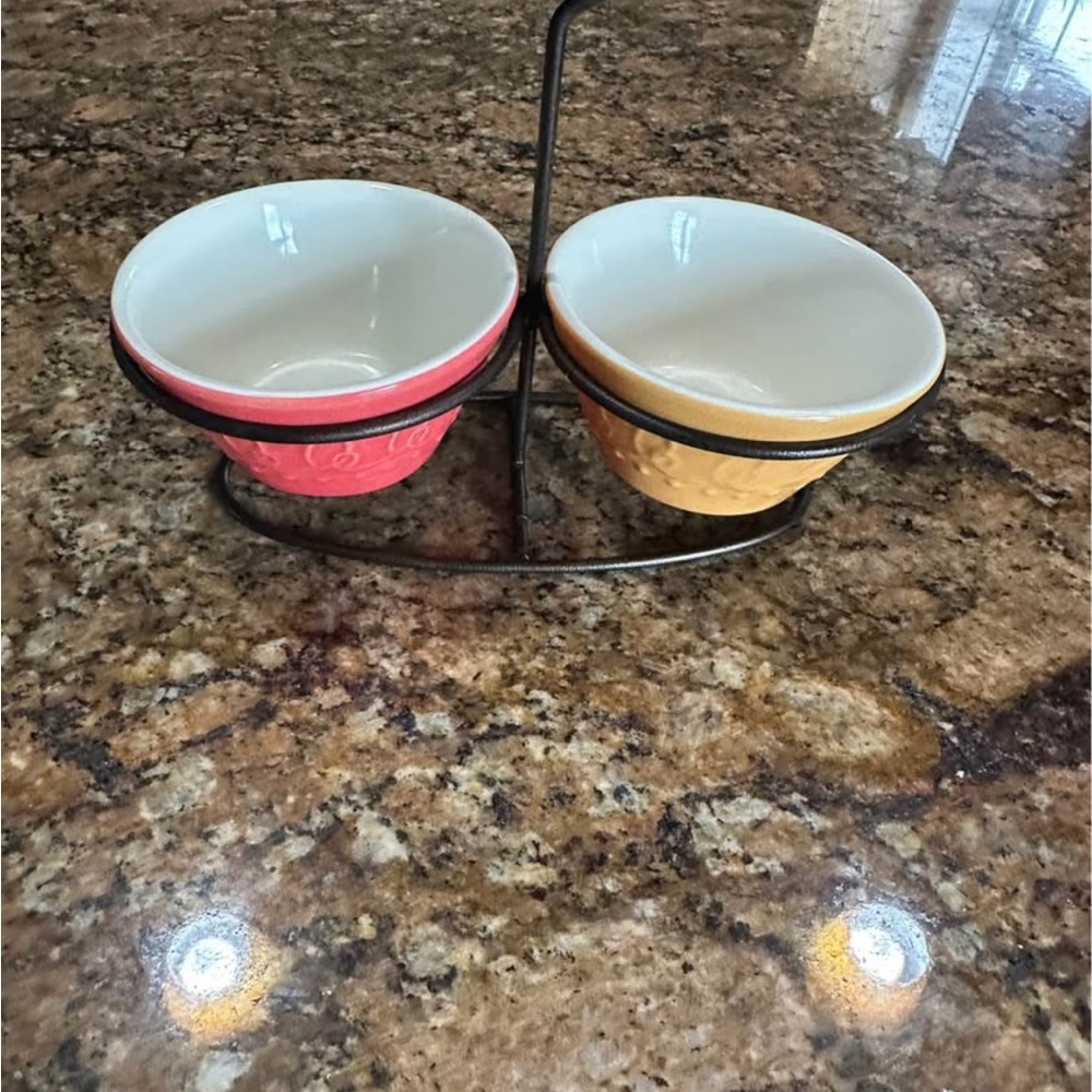 Dual Ceramic Bowl Set with Stand